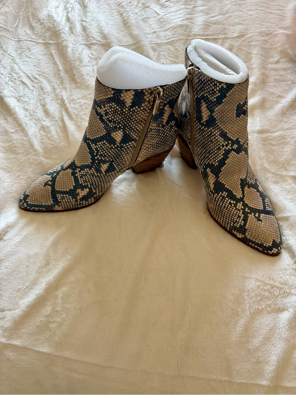 Vince Tan and Black Snake-Print Pointed Ankle Boots